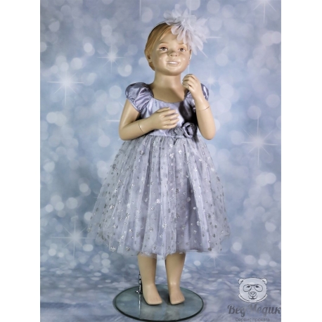 Детское нарядное серое платье с розочкой напрокат